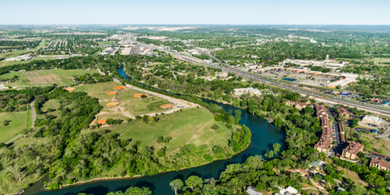 Aerial view over New Braunfels