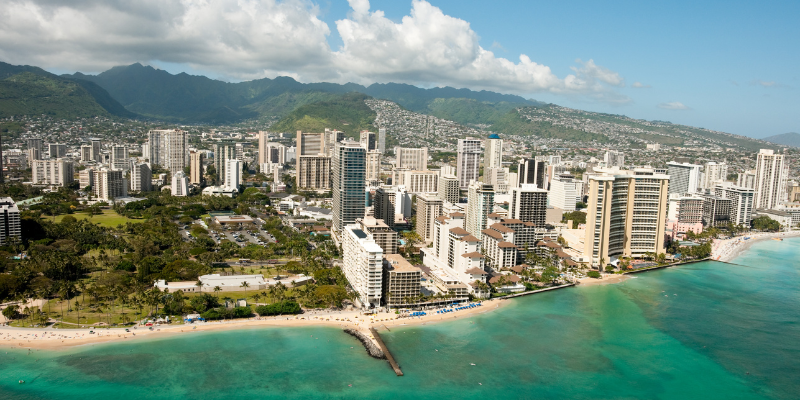 Waikiki beach, Oahu Oahu, from a helicopter