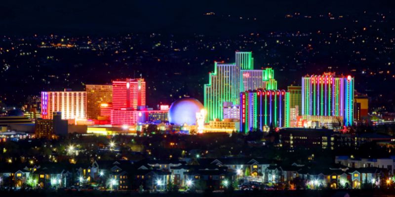 Reno, Nevada skyline at nighttime